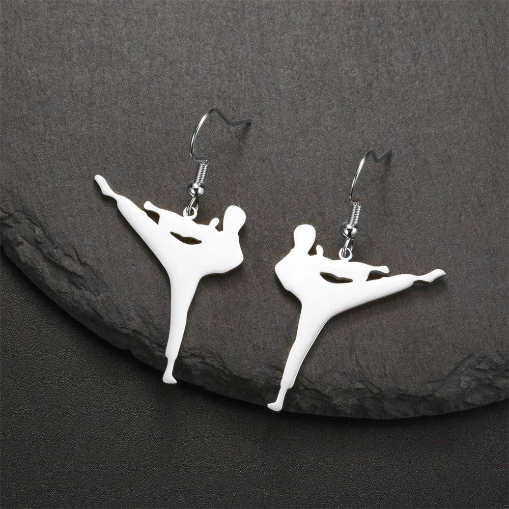 My Shape Karate High Kick Drop Earrings Sports Taekwondo Jiu Jitsu Martial Art Dangle Earrings Stainless Steel Jewelry Girls Gym