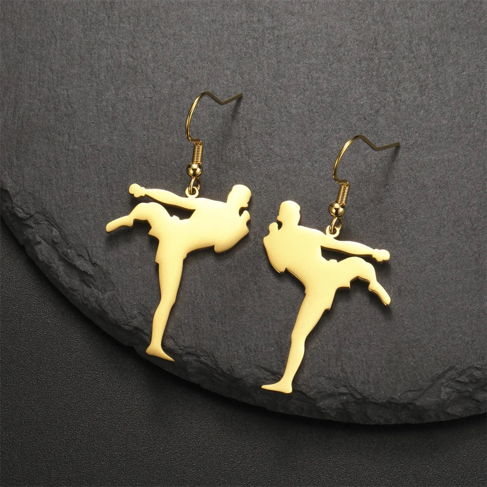 My Shape Karate High Kick Drop Earrings Sports Taekwondo Jiu Jitsu Martial Art Dangle Earrings Stainless Steel Jewelry Girls Gym