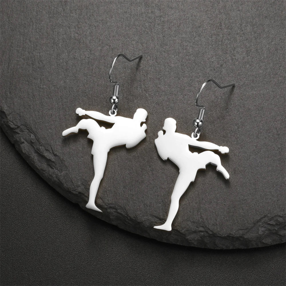 My Shape Karate High Kick Drop Earrings Sports Taekwondo Jiu Jitsu Martial Art Dangle Earrings Stainless Steel Jewelry Girls Gym