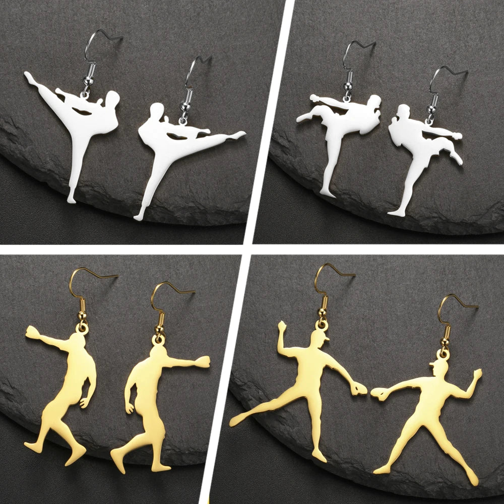 My Shape Karate High Kick Drop Earrings Sports Taekwondo Jiu Jitsu Martial Art Dangle Earrings Stainless Steel Jewelry Girls Gym