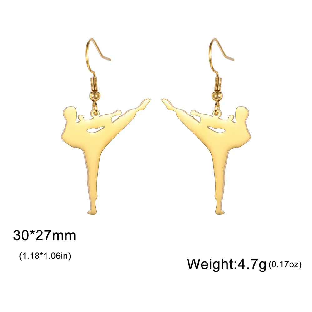 My Shape Karate High Kick Drop Earrings Sports Taekwondo Jiu Jitsu Martial Art Dangle Earrings Stainless Steel Jewelry Girls Gym